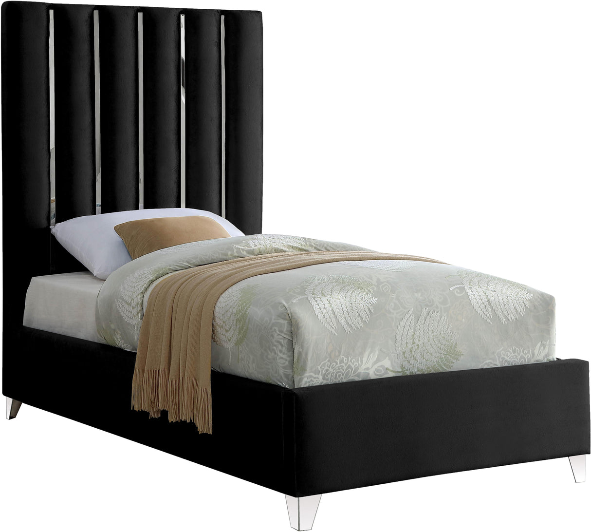 Enzo Black Velvet Twin Bed - galleria furniture outlet