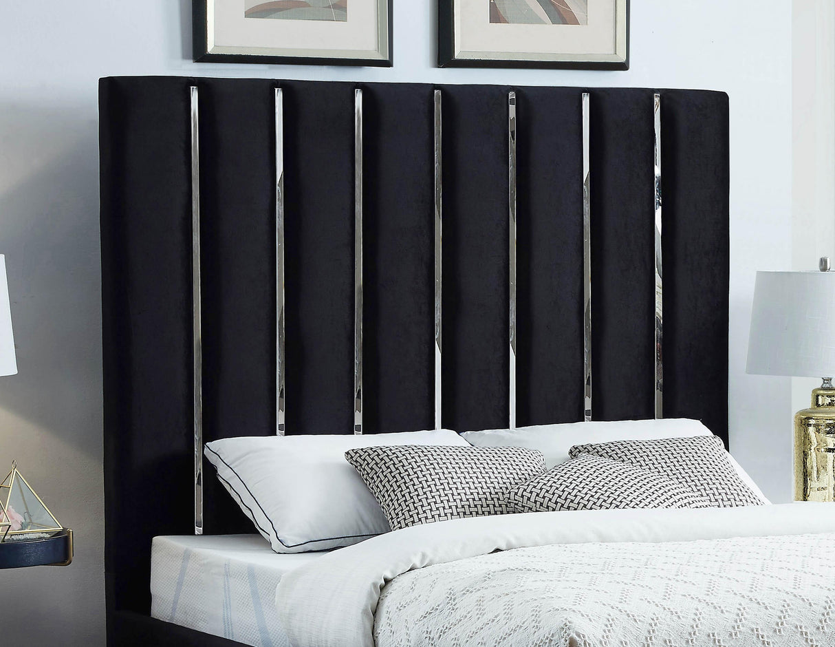 Enzo Black Velvet Queen Bed - galleria furniture outlet