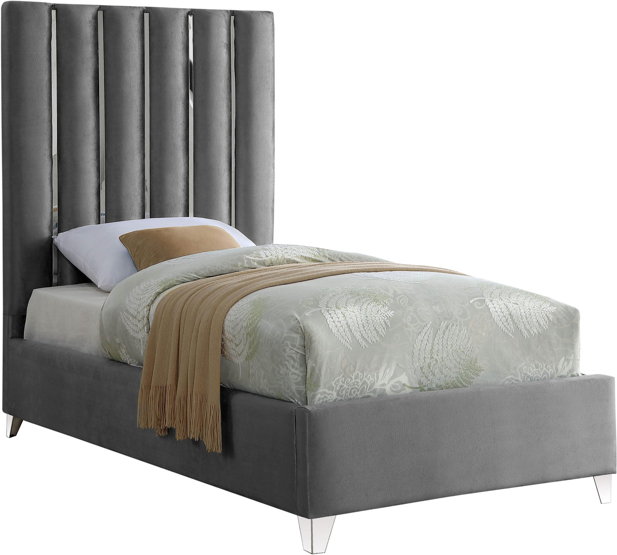 Enzo Grey Velvet Twin Bed