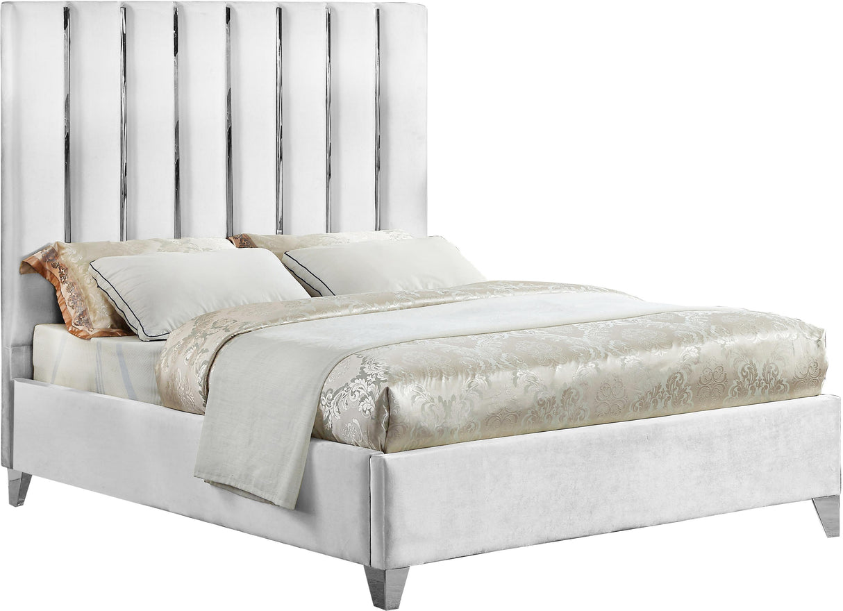 Enzo White Velvet Queen Bed - galleria furniture outlet