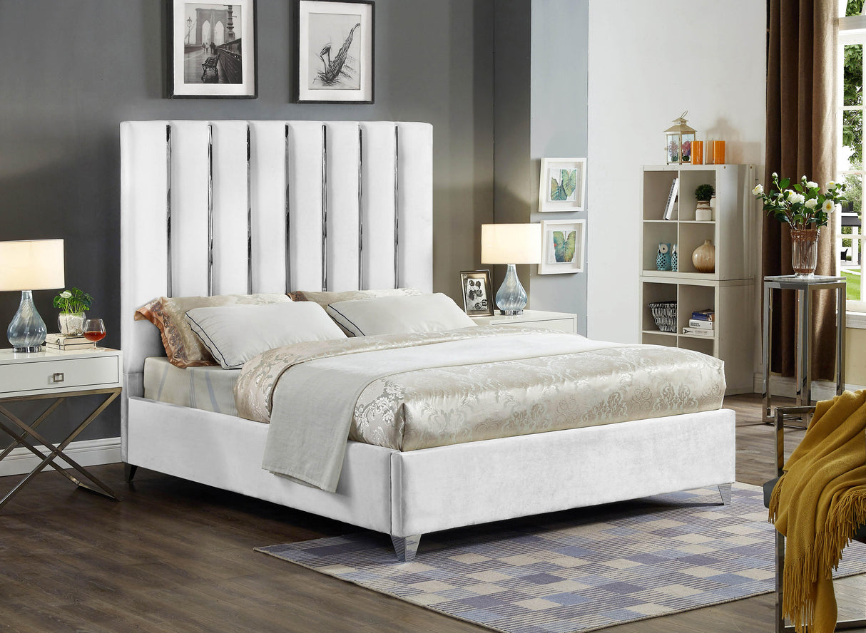 Enzo White Velvet King Bed - galleria furniture outlet