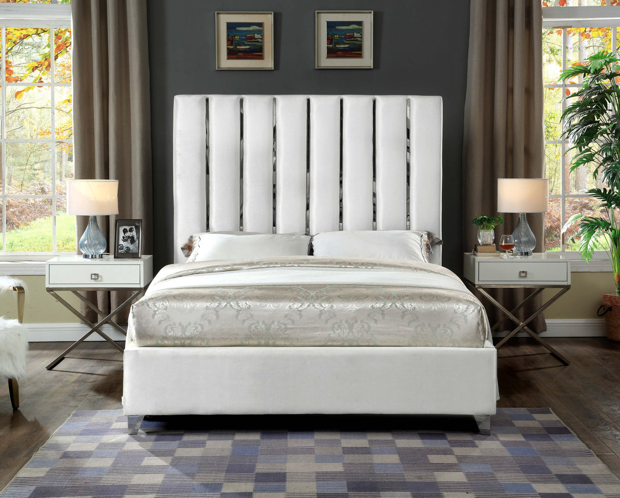 Enzo White Velvet Full Bed - galleria furniture outlet