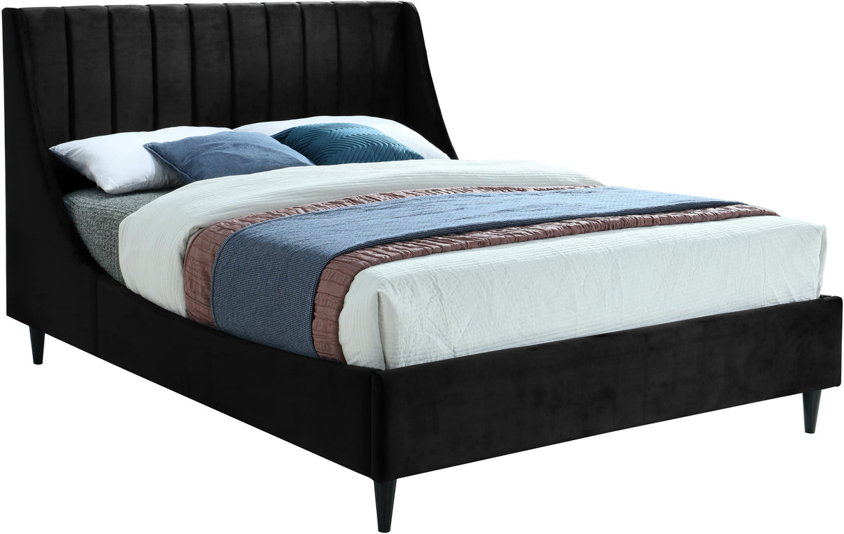 Eva Black Velvet King Bed - galleria furniture outlet