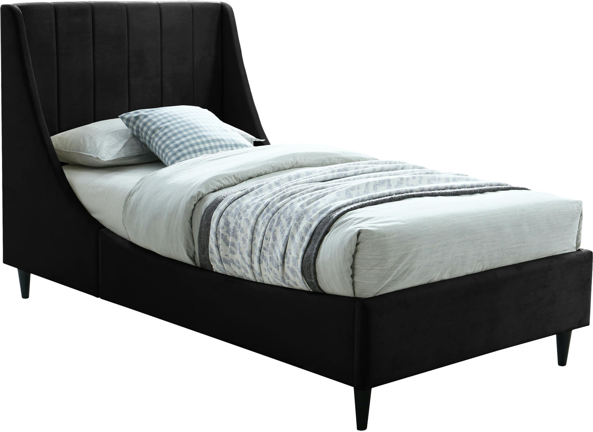 Eva Black Velvet Twin Bed - galleria furniture outlet