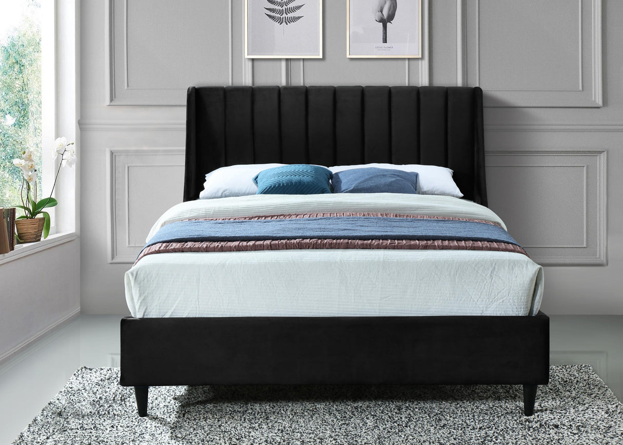 Eva Black Velvet Full Bed - galleria furniture outlet