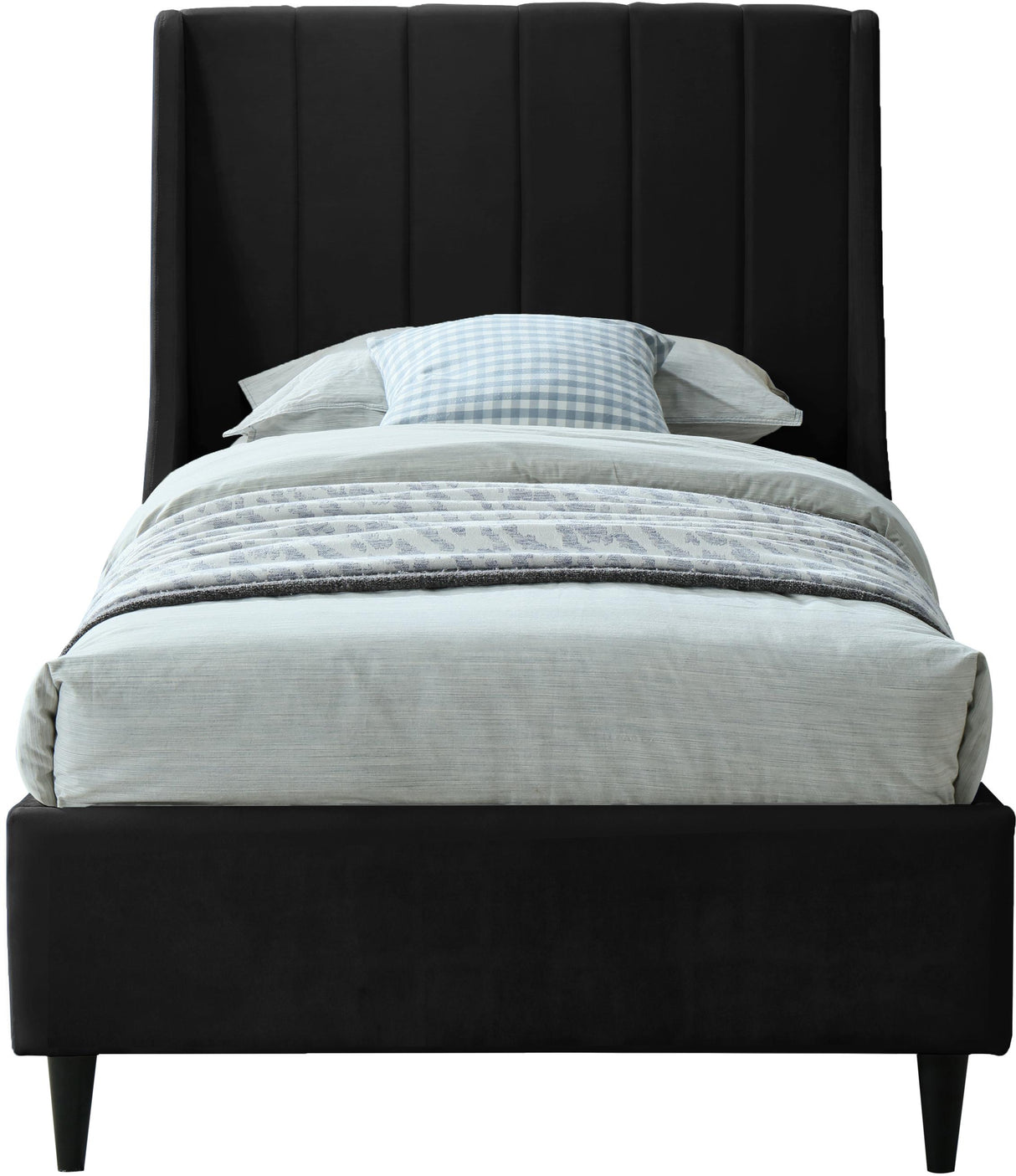 Eva Black Velvet Twin Bed - galleria furniture outlet