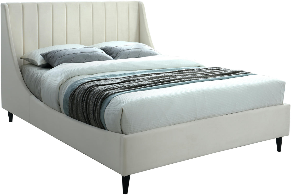 Eva Cream Velvet King Bed - galleria furniture outlet
