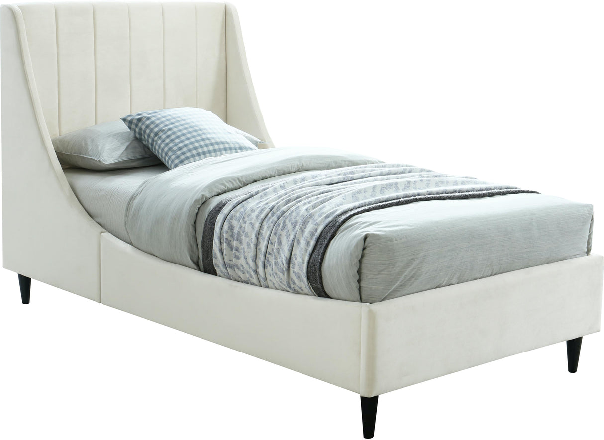 Eva Cream Velvet Twin Bed - galleria furniture outlet