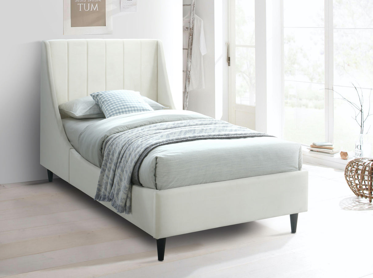Eva Cream Velvet Twin Bed - galleria furniture outlet