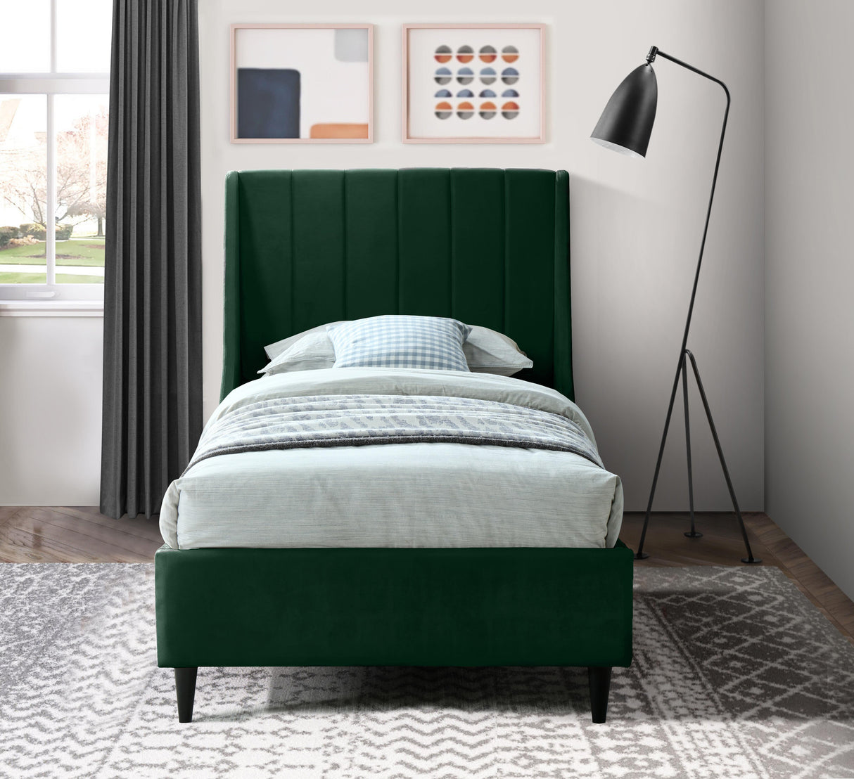 Eva Green Velvet Twin Bed - galleria furniture outlet