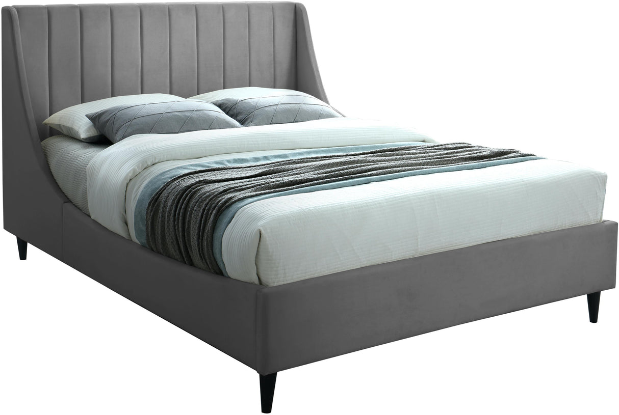 Eva Grey Velvet Full Bed - galleria furniture outlet