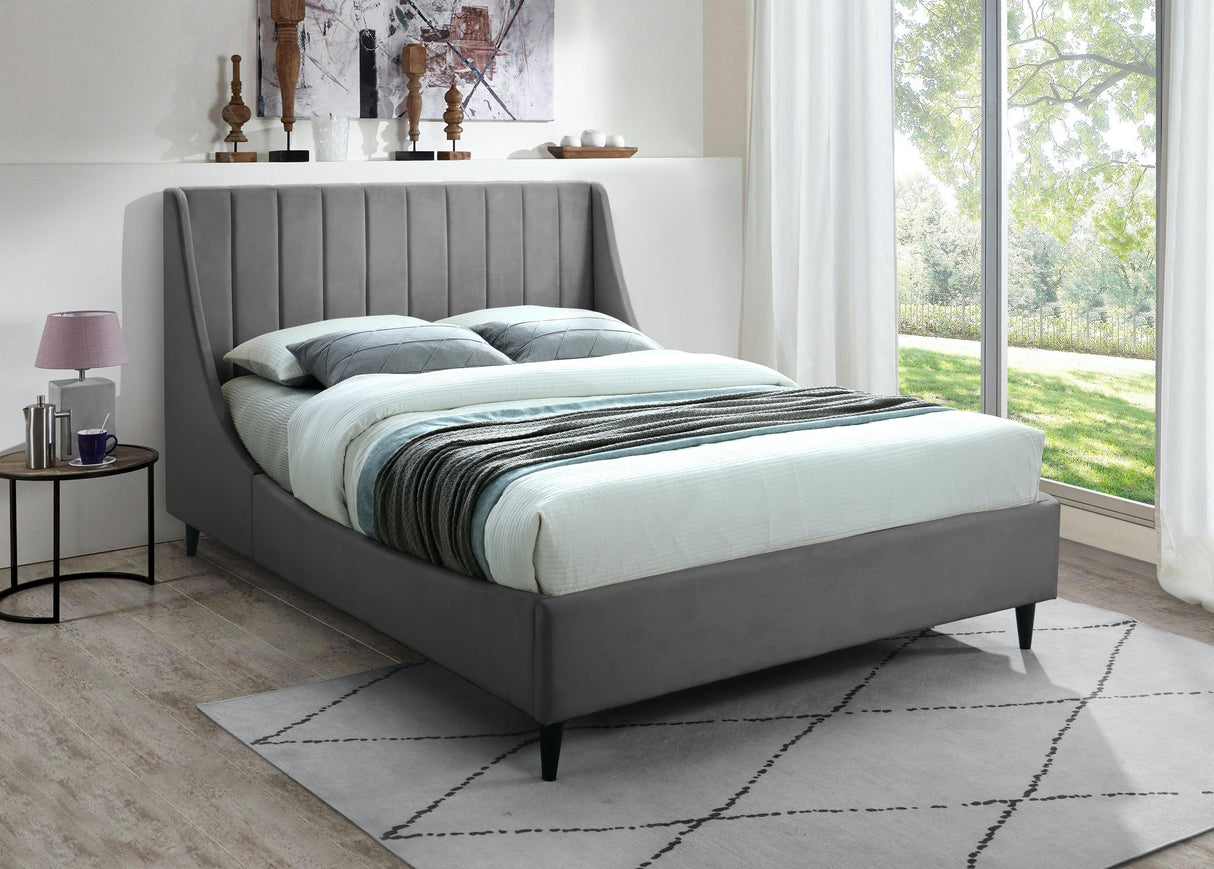 Eva Grey Velvet Full Bed - galleria furniture outlet