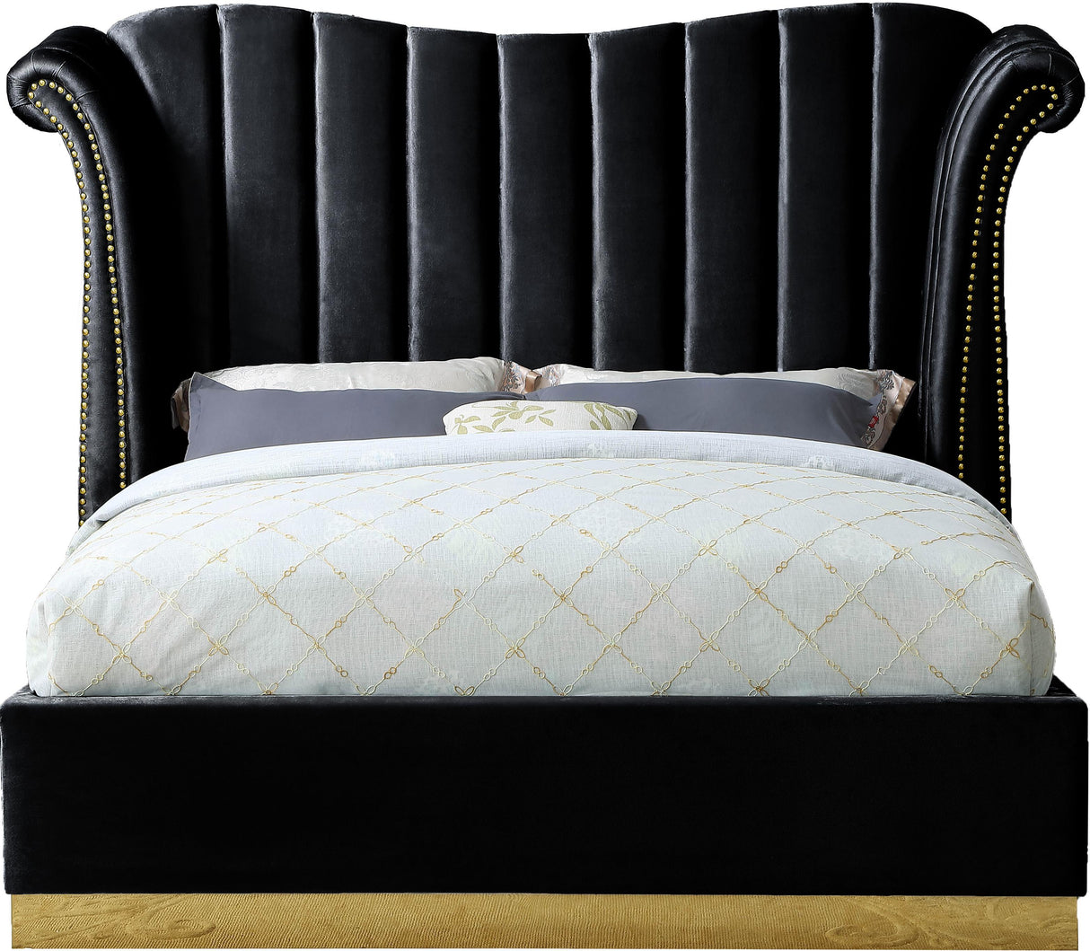 Flora Black Velvet Queen Bed (3 Boxes) - galleria furniture outlet