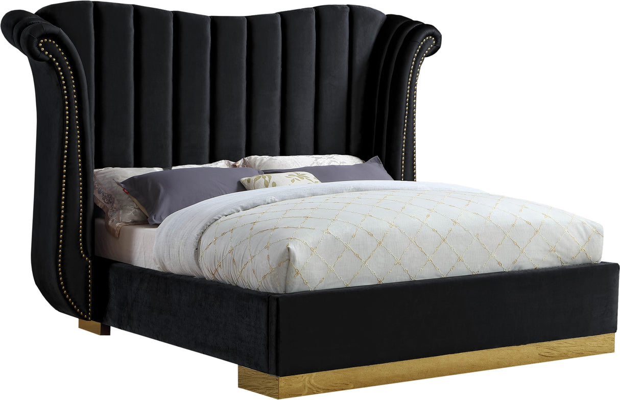 Flora Black Velvet King Bed (3 Boxes) - galleria furniture outlet