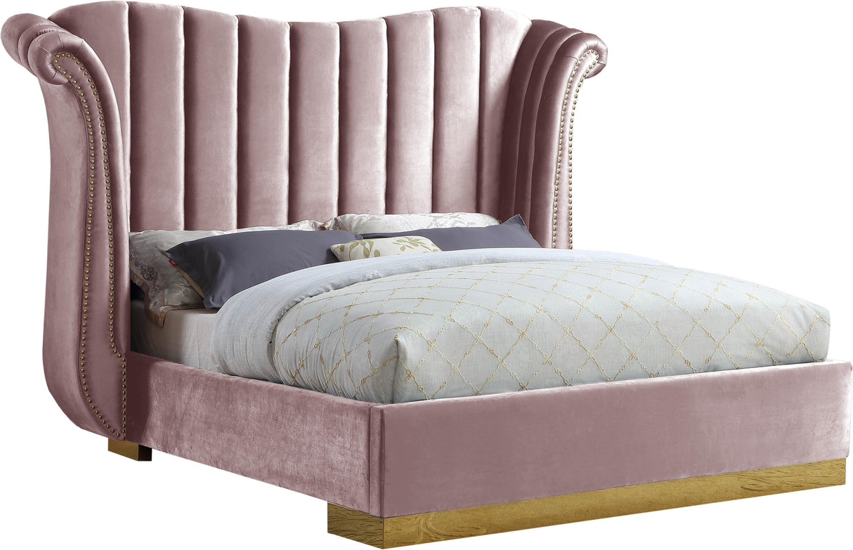 Flora Pink Velvet King Bed (3 Boxes) - galleria furniture outlet