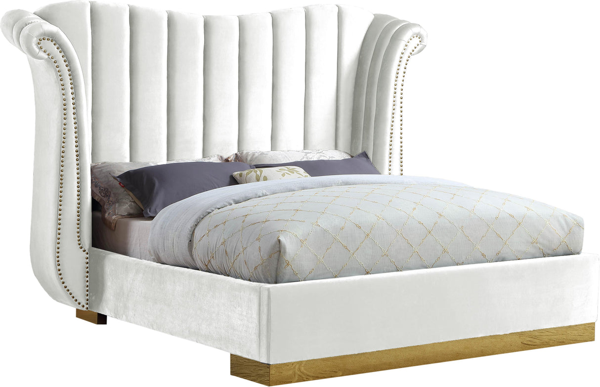 Flora White Velvet Queen Bed (3 Boxes) - galleria furniture outlet