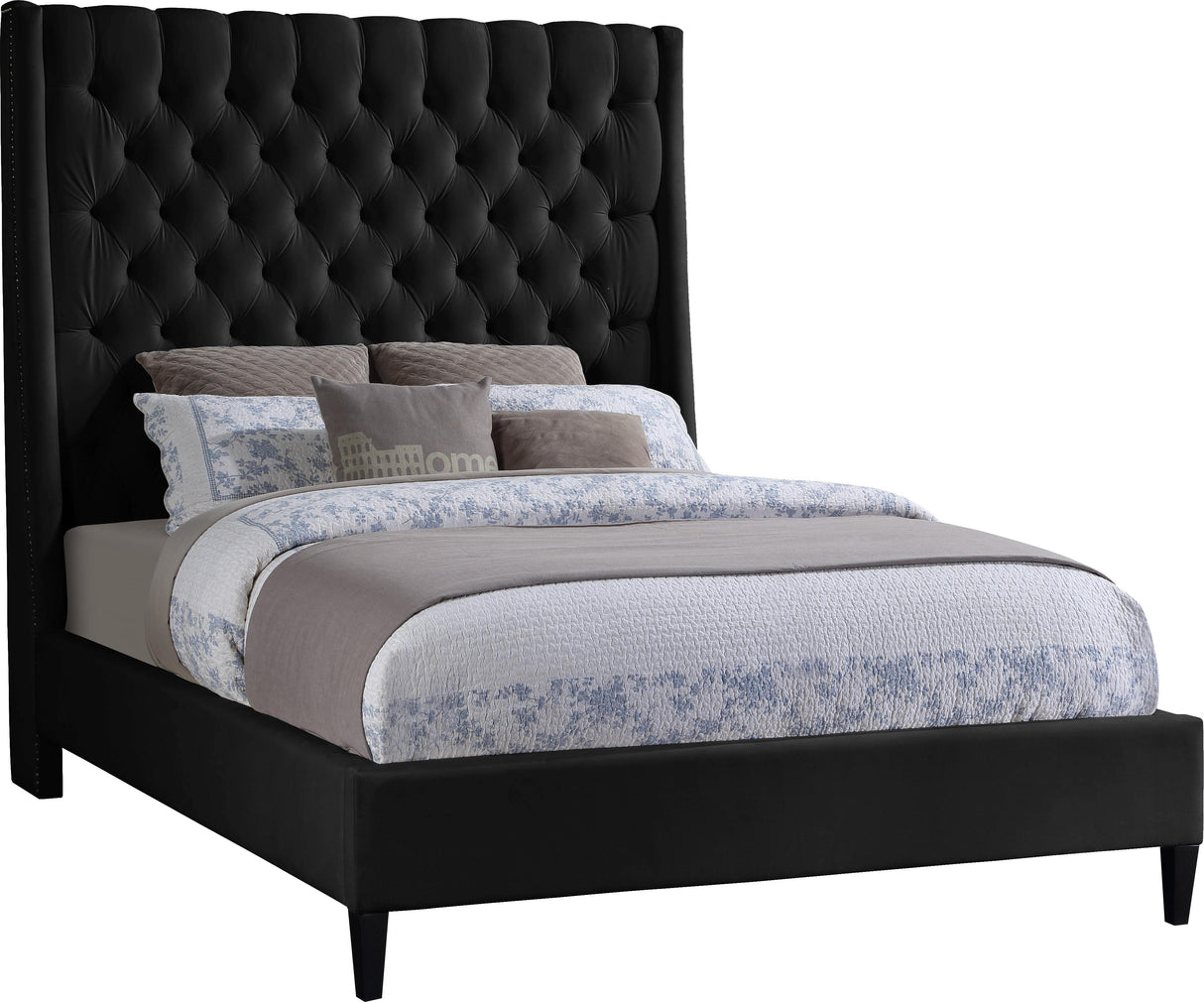 Fritz Black Velvet Queen Bed - galleria furniture outlet