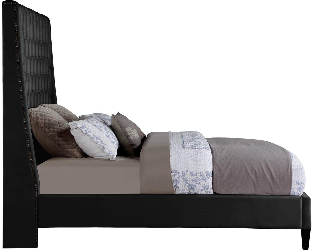 Fritz Black Velvet Full Bed - galleria furniture outlet