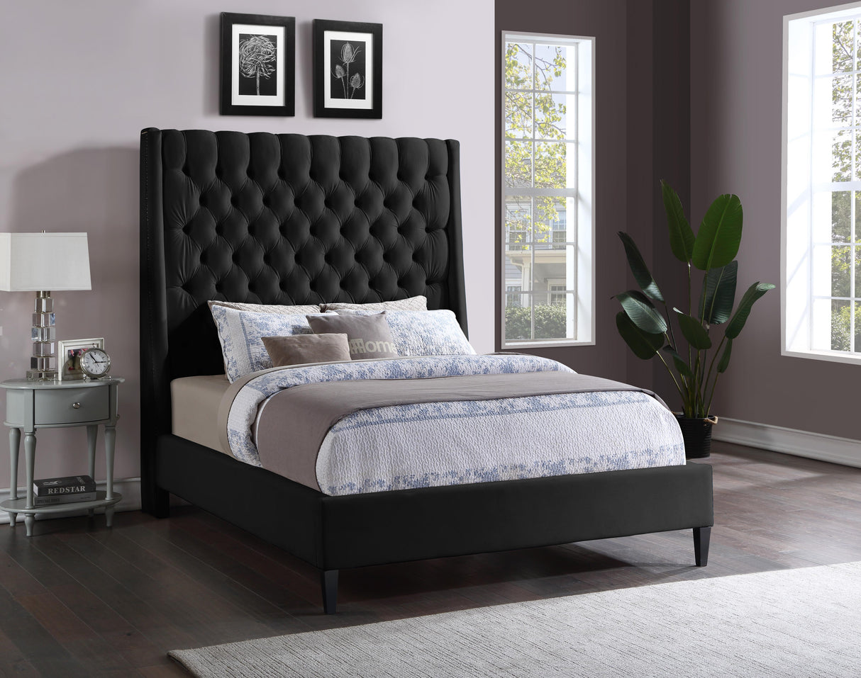 Fritz Black Velvet Queen Bed - galleria furniture outlet