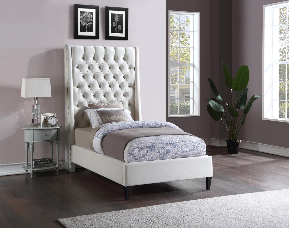 Fritz Cream Velvet Twin Bed - galleria furniture outlet