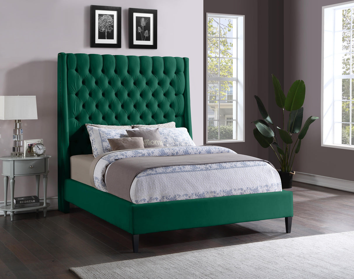 Fritz Green Velvet Queen Bed - galleria furniture outlet
