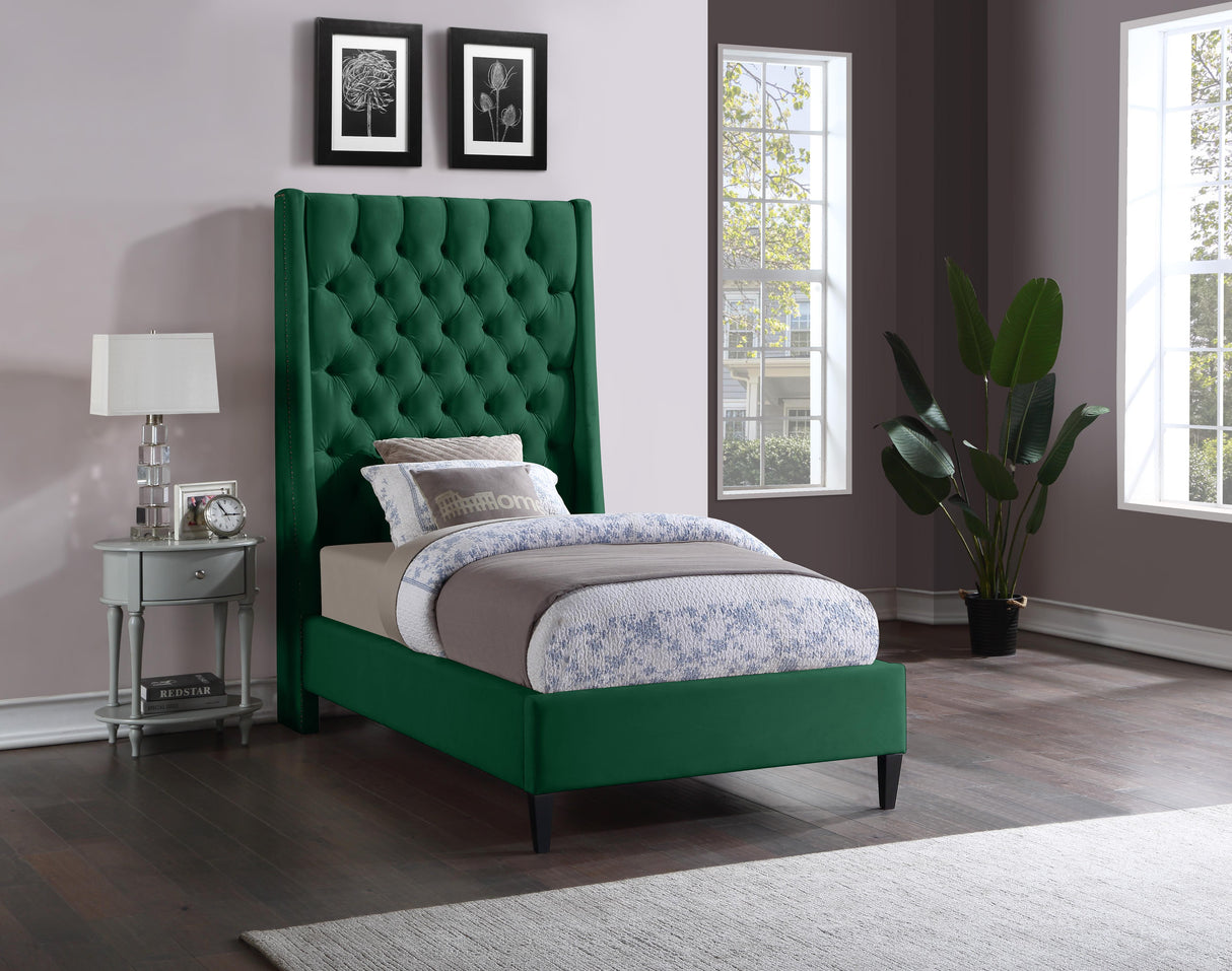 Fritz Green Velvet Twin Bed - galleria furniture outlet