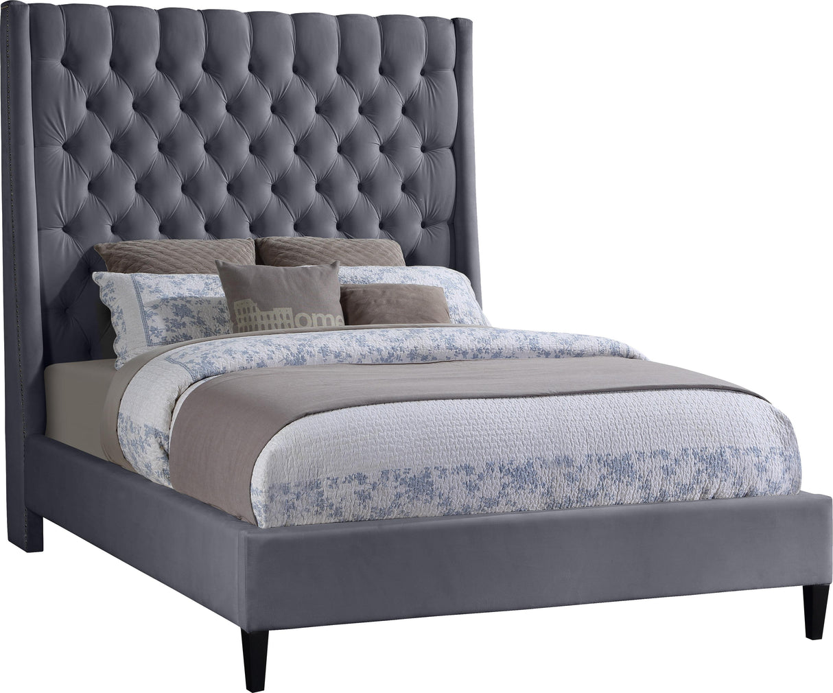 Fritz Grey Velvet King Bed - galleria furniture outlet