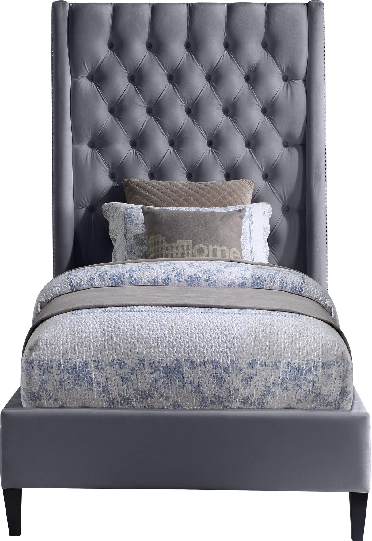 Fritz Grey Velvet Twin Bed - galleria furniture outlet