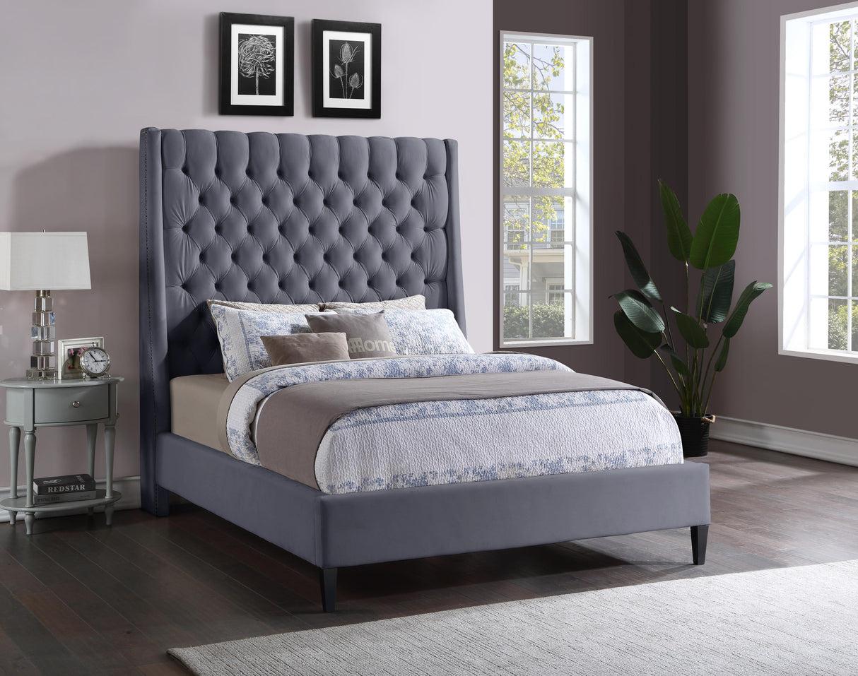 Fritz Grey Velvet King Bed - galleria furniture outlet