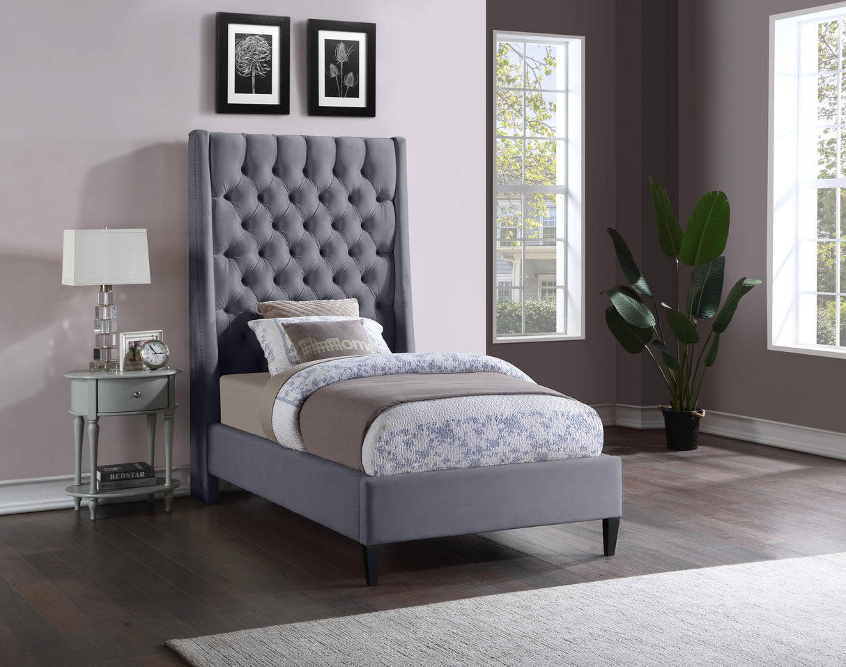 Fritz Grey Velvet Twin Bed - galleria furniture outlet