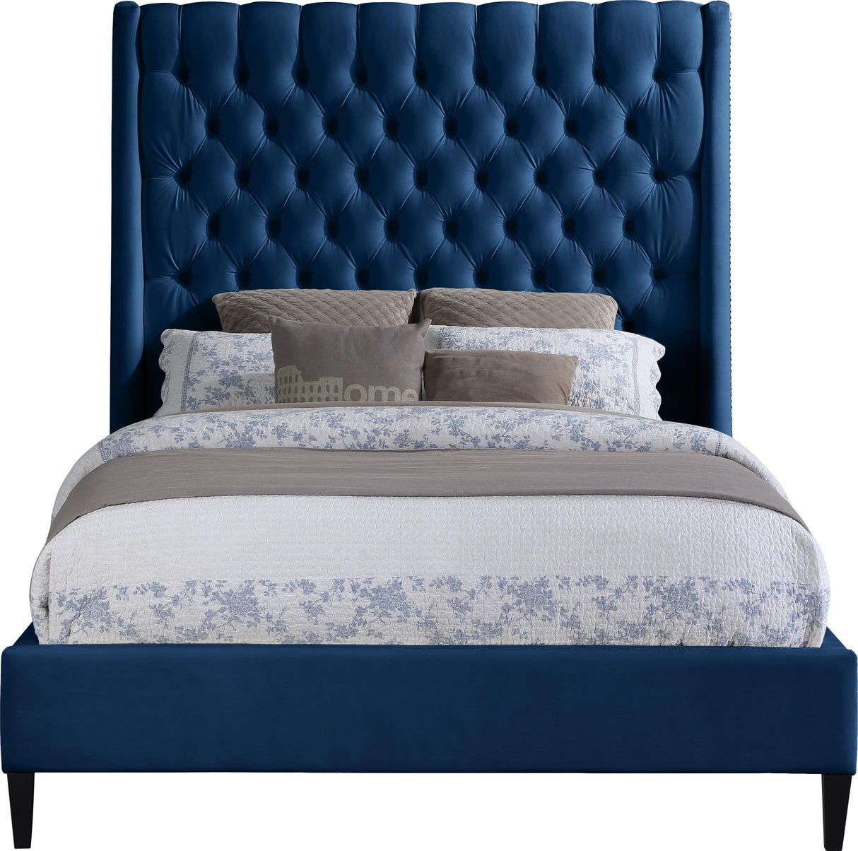 Fritz Navy Velvet Queen Bed - galleria furniture outlet