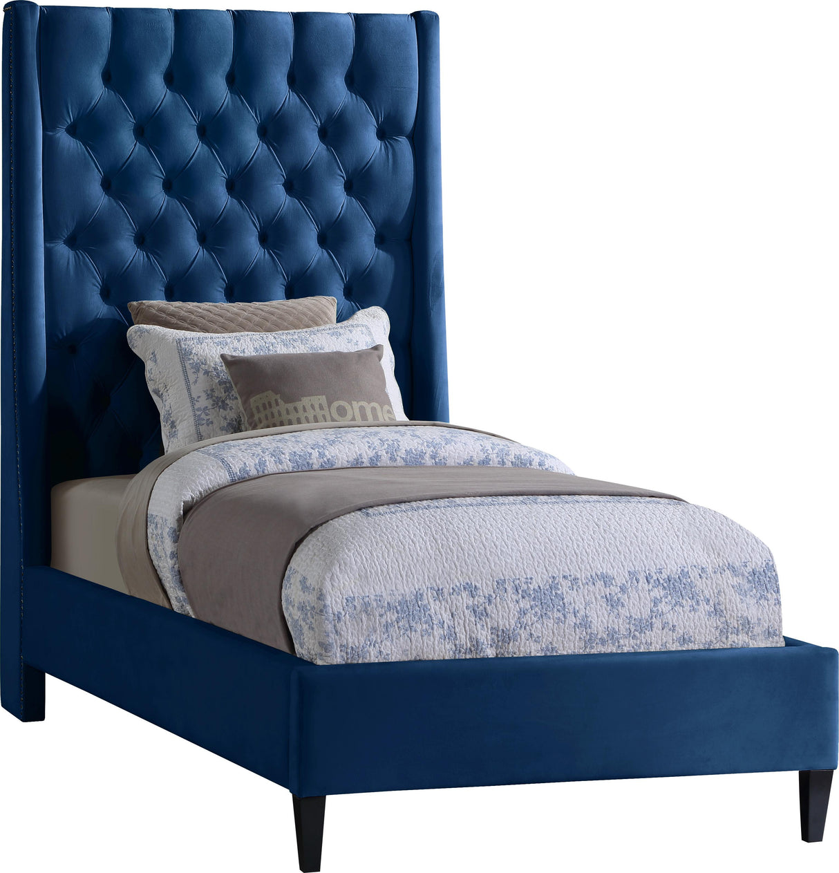 Fritz Navy Velvet Twin Bed - galleria furniture outlet