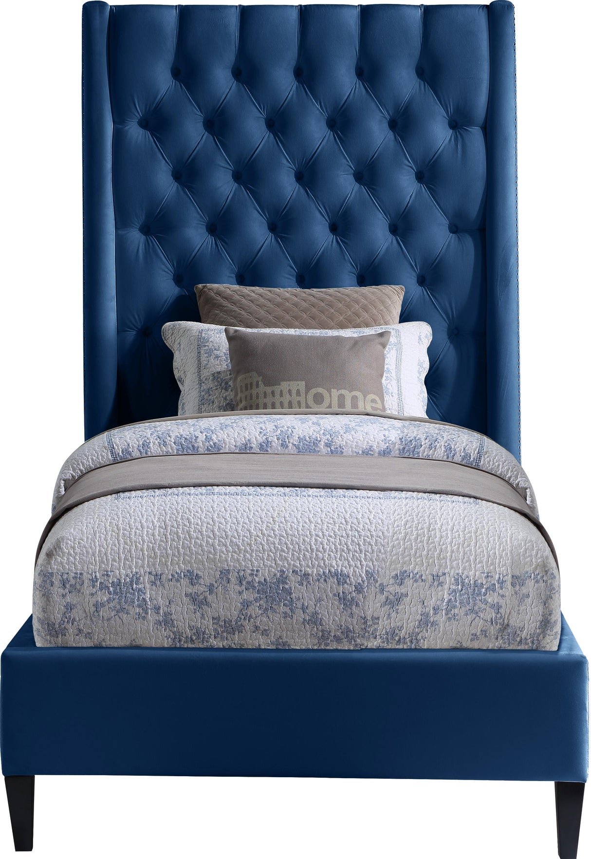 Fritz Navy Velvet Twin Bed - galleria furniture outlet