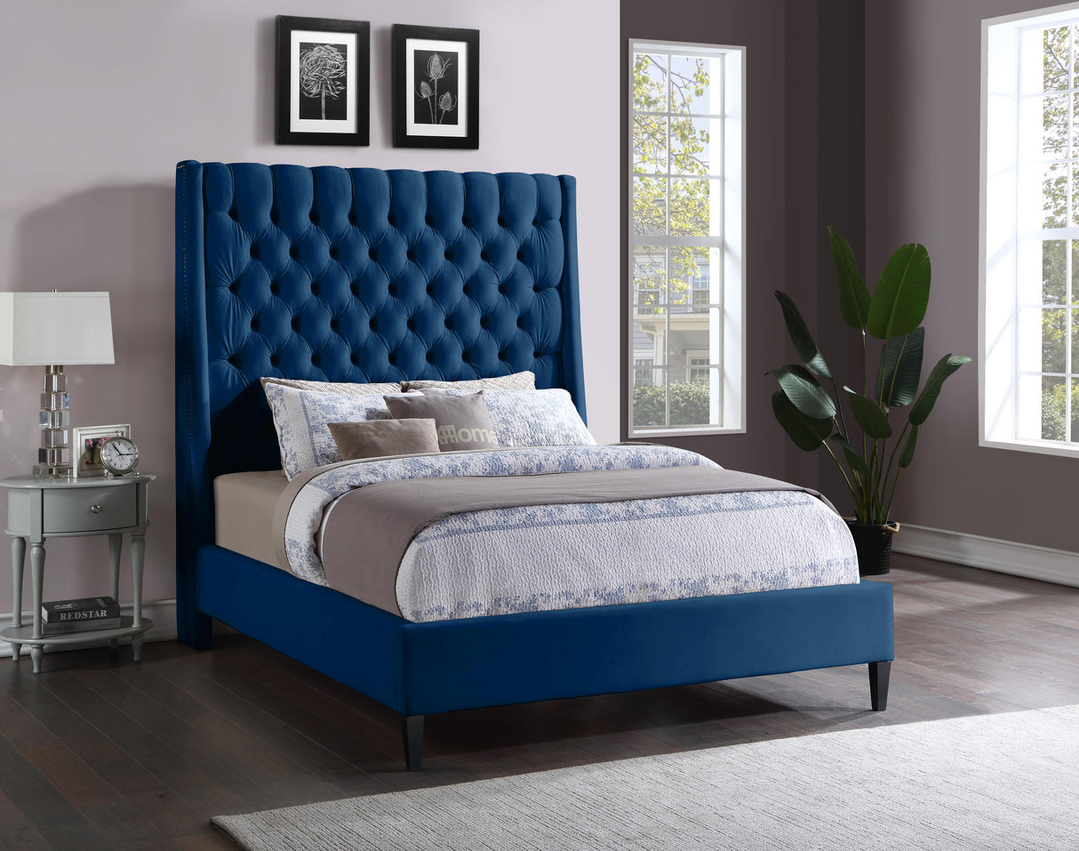 Fritz Navy Velvet Full Bed - galleria furniture outlet