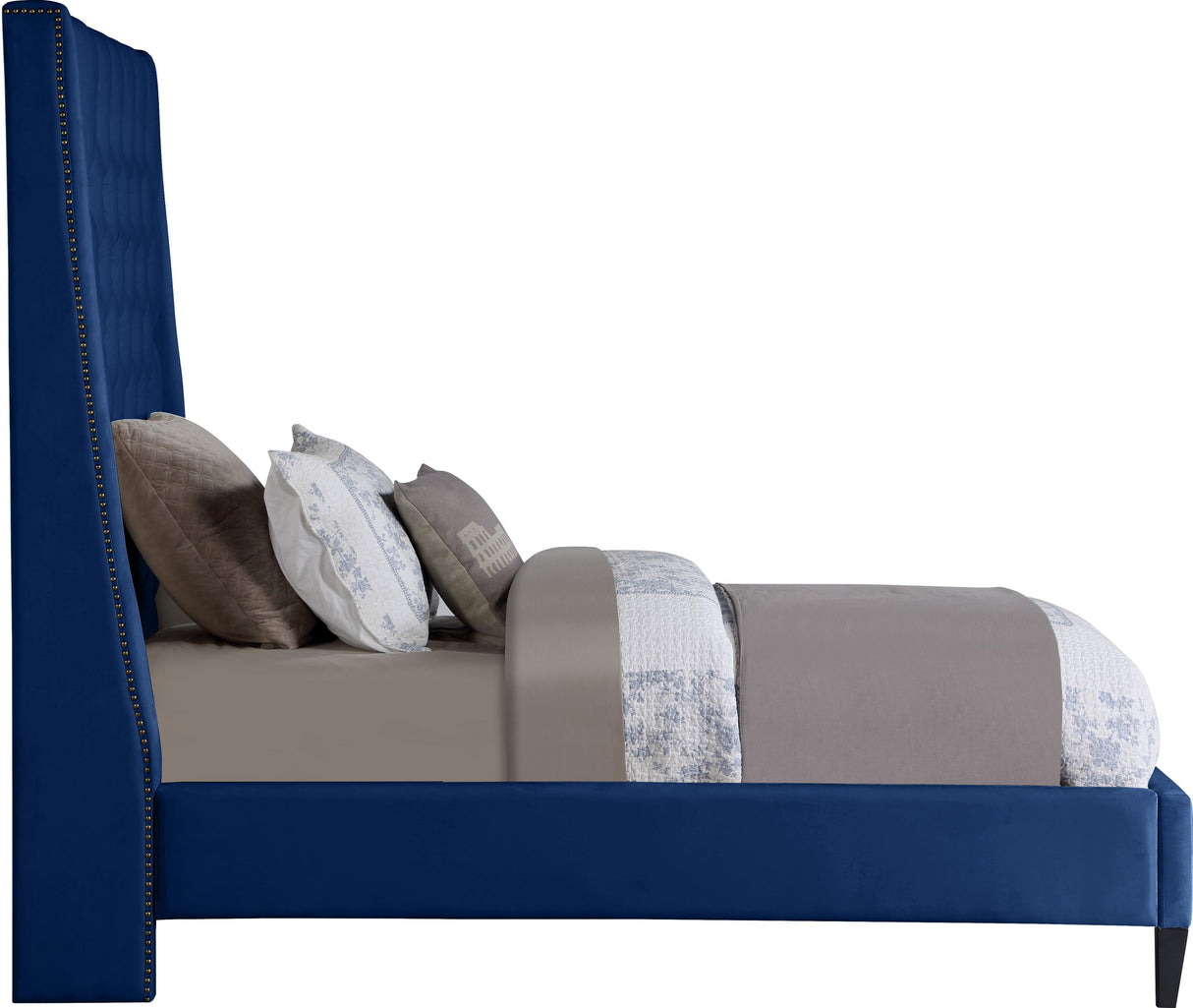 Fritz Navy Velvet Twin Bed - galleria furniture outlet