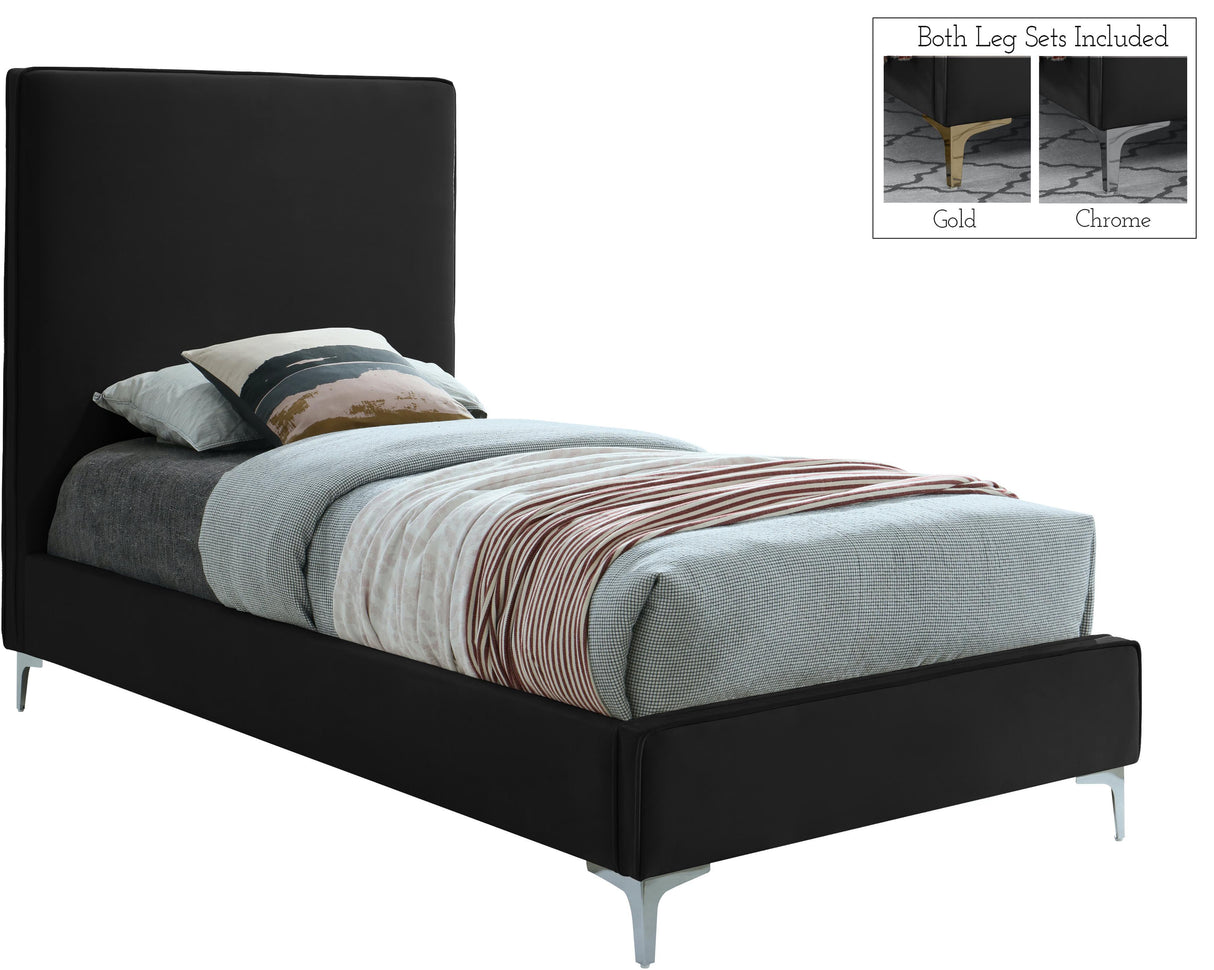 Geri Black Velvet Twin Bed - galleria furniture outlet