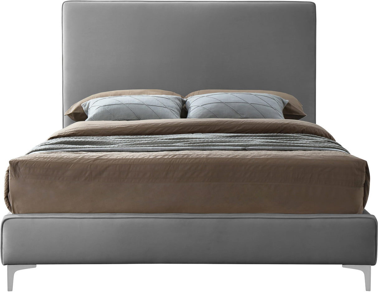 Geri Grey Velvet Queen Bed - galleria furniture outlet