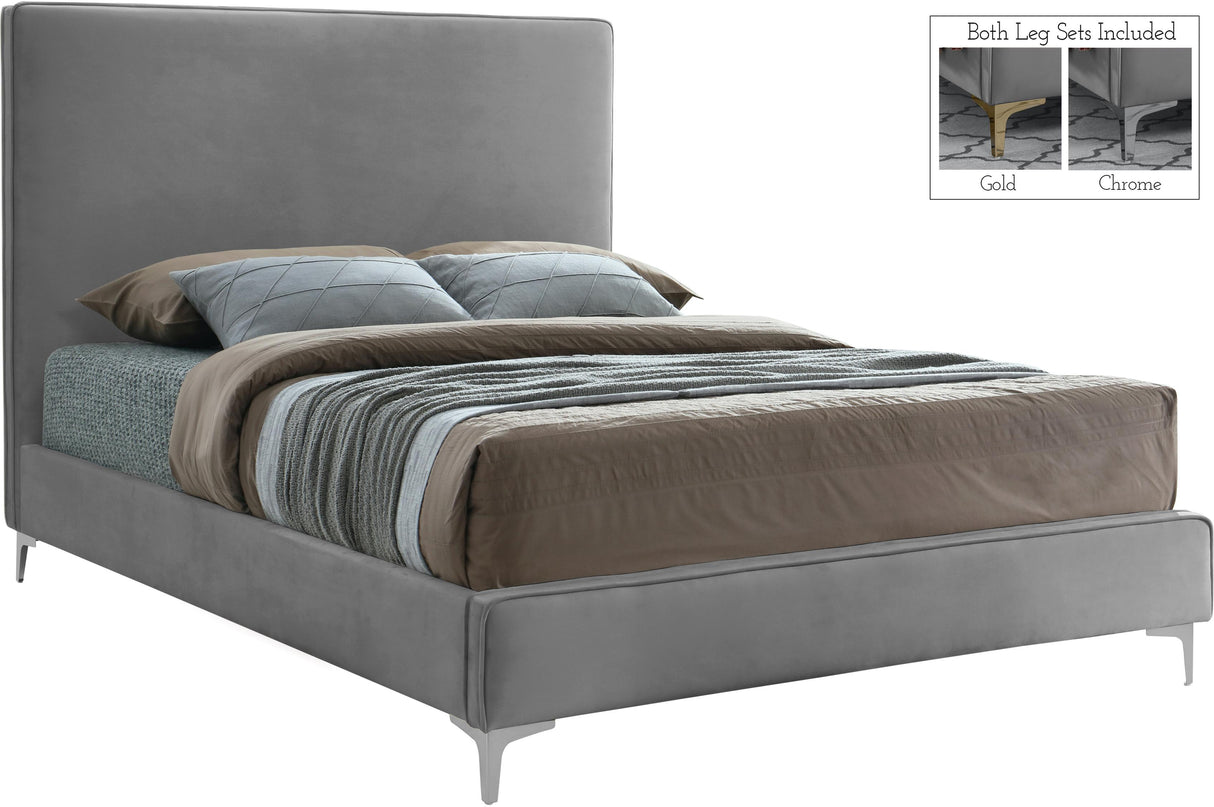 Geri Grey Velvet Queen Bed - galleria furniture outlet