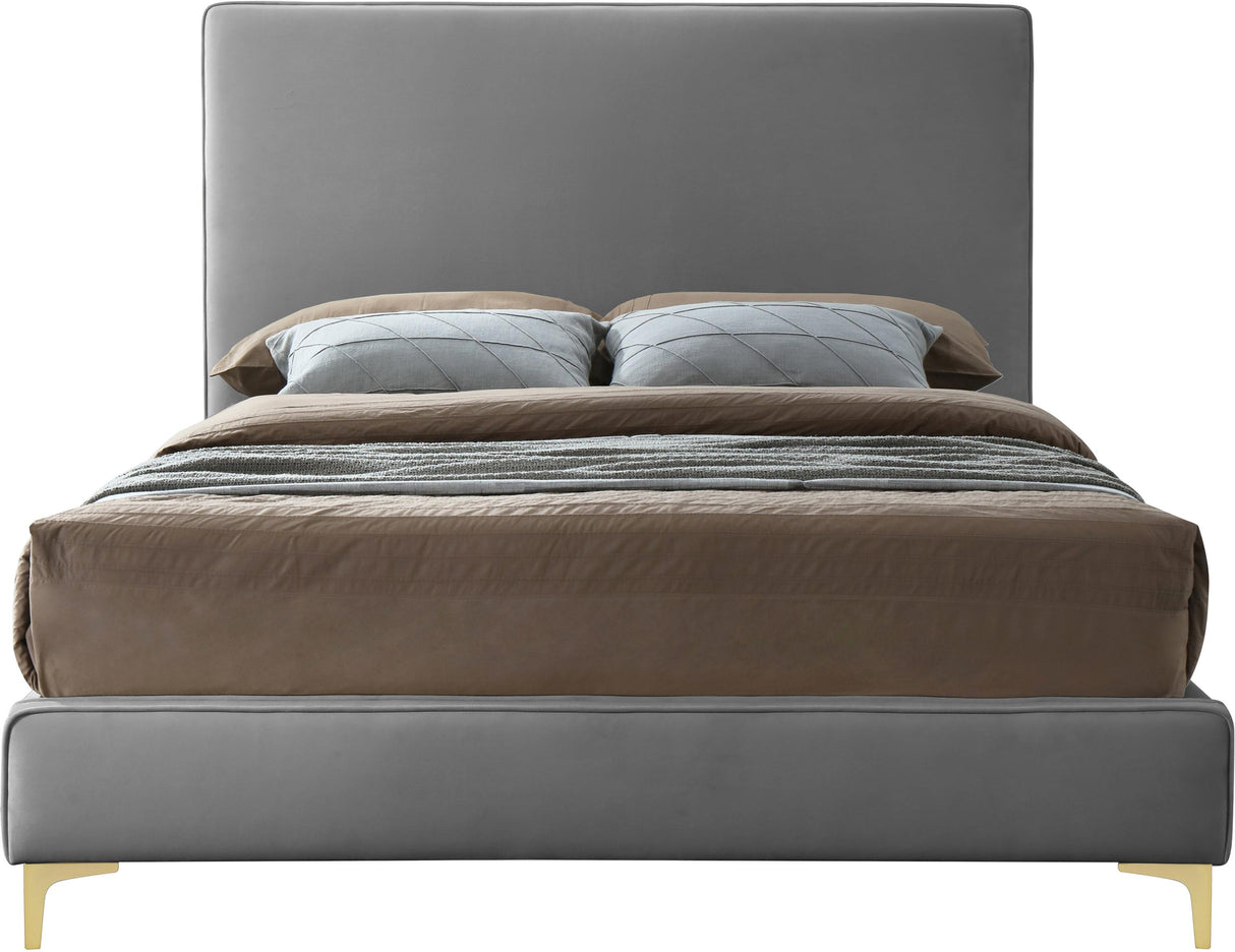 Geri Grey Velvet Queen Bed - galleria furniture outlet