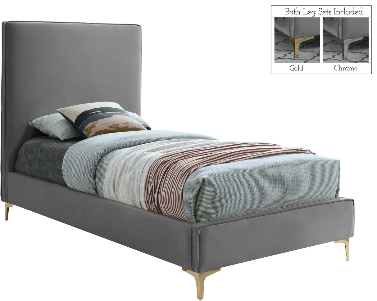 Geri Grey Velvet Twin Bed - galleria furniture outlet