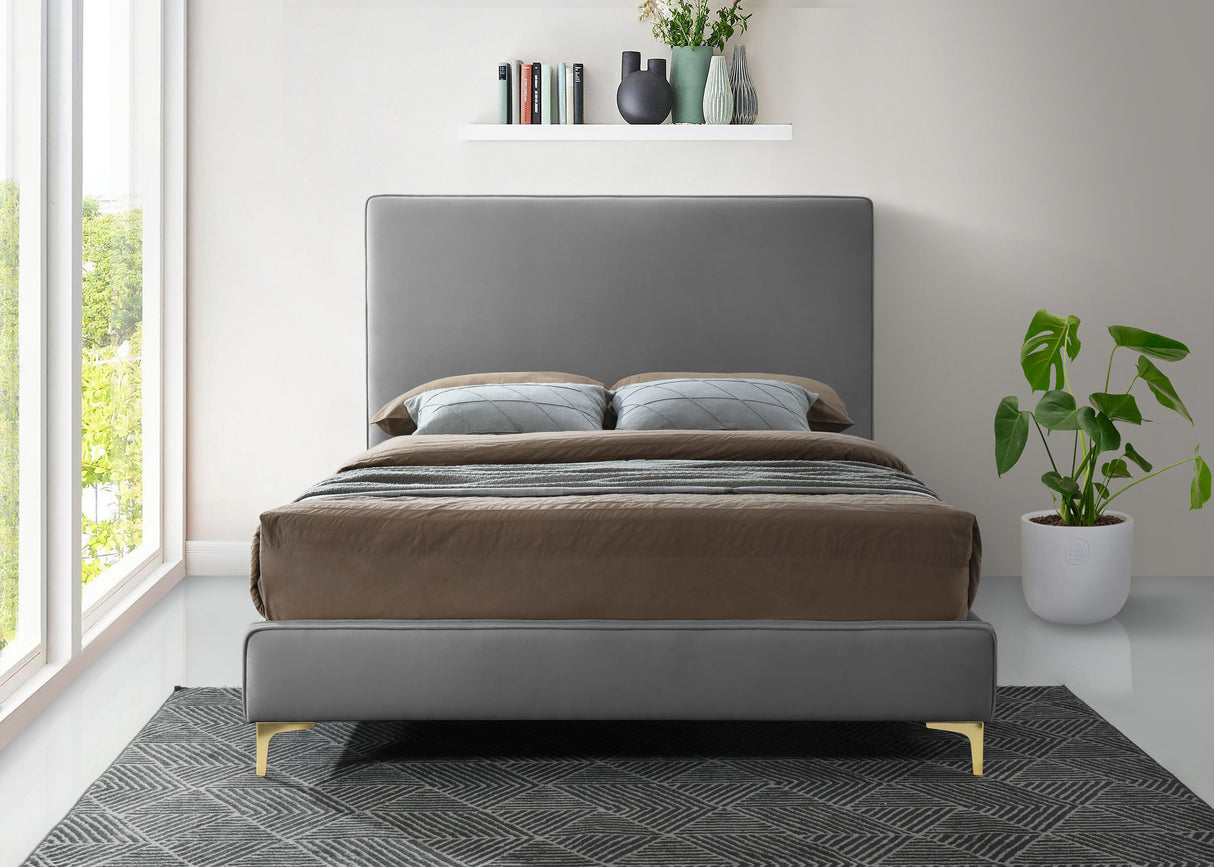 Geri Grey Velvet Queen Bed - galleria furniture outlet