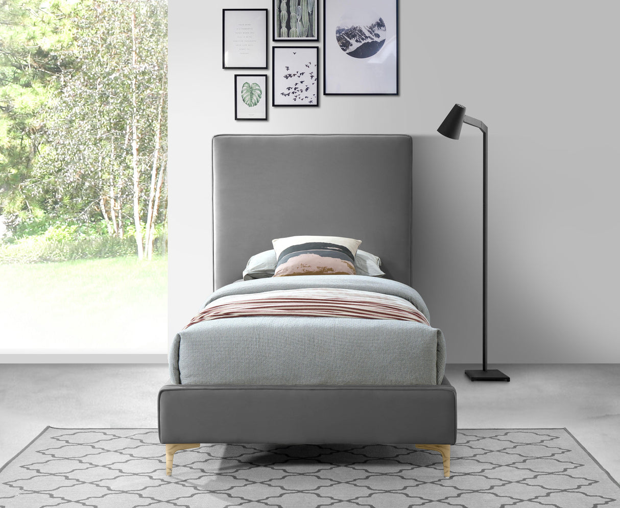 Geri Grey Velvet Twin Bed - galleria furniture outlet
