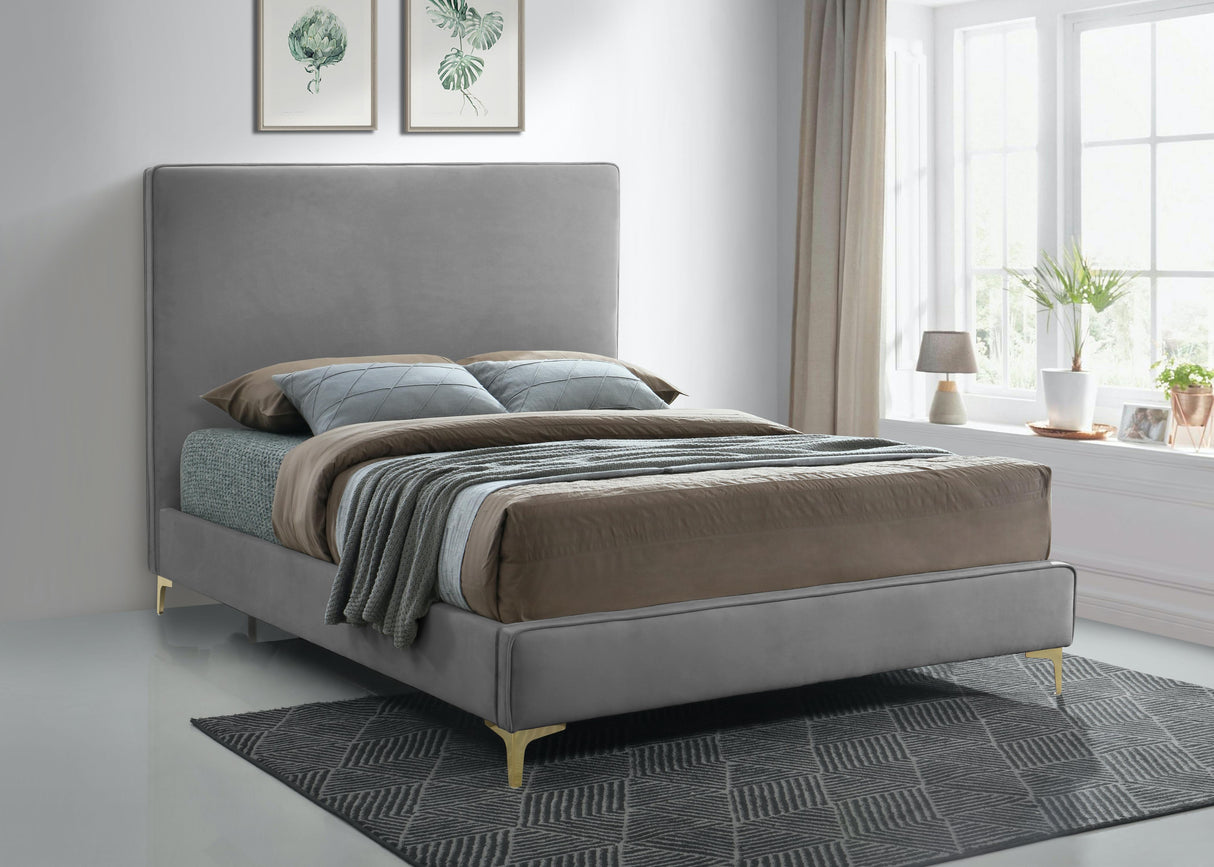 Geri Grey Velvet Queen Bed - galleria furniture outlet
