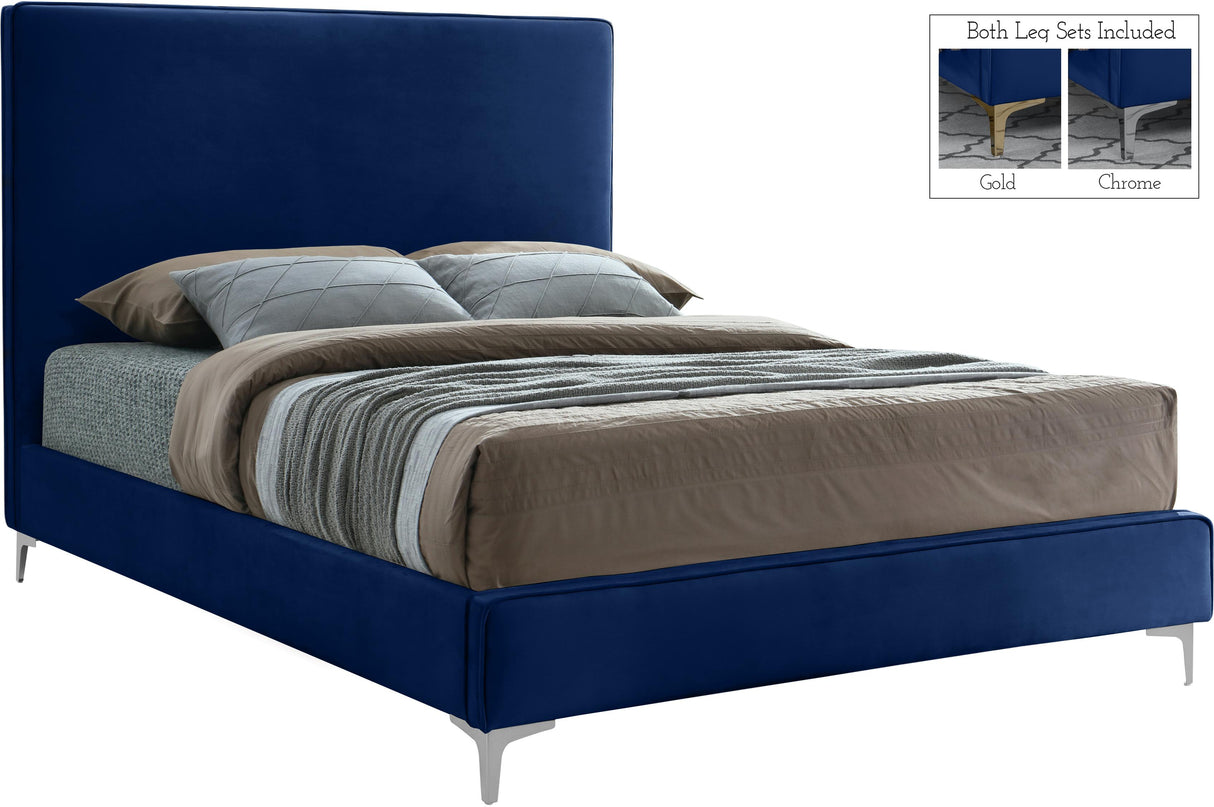 Geri Navy Velvet Queen Bed - galleria furniture outlet