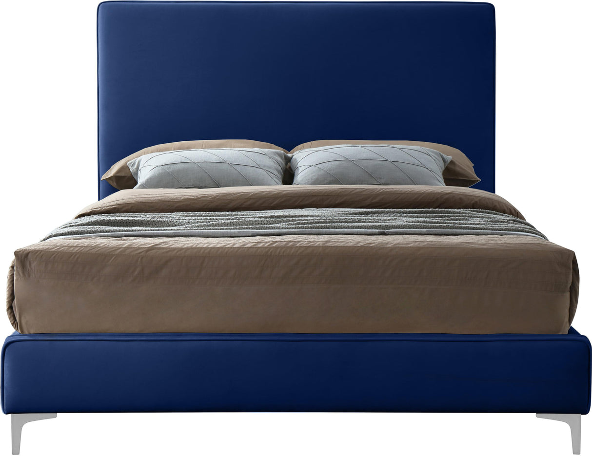 Geri Navy Velvet King Bed - galleria furniture outlet