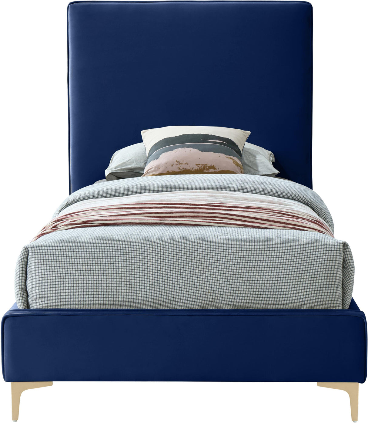 Geri Navy Velvet Twin Bed - galleria furniture outlet
