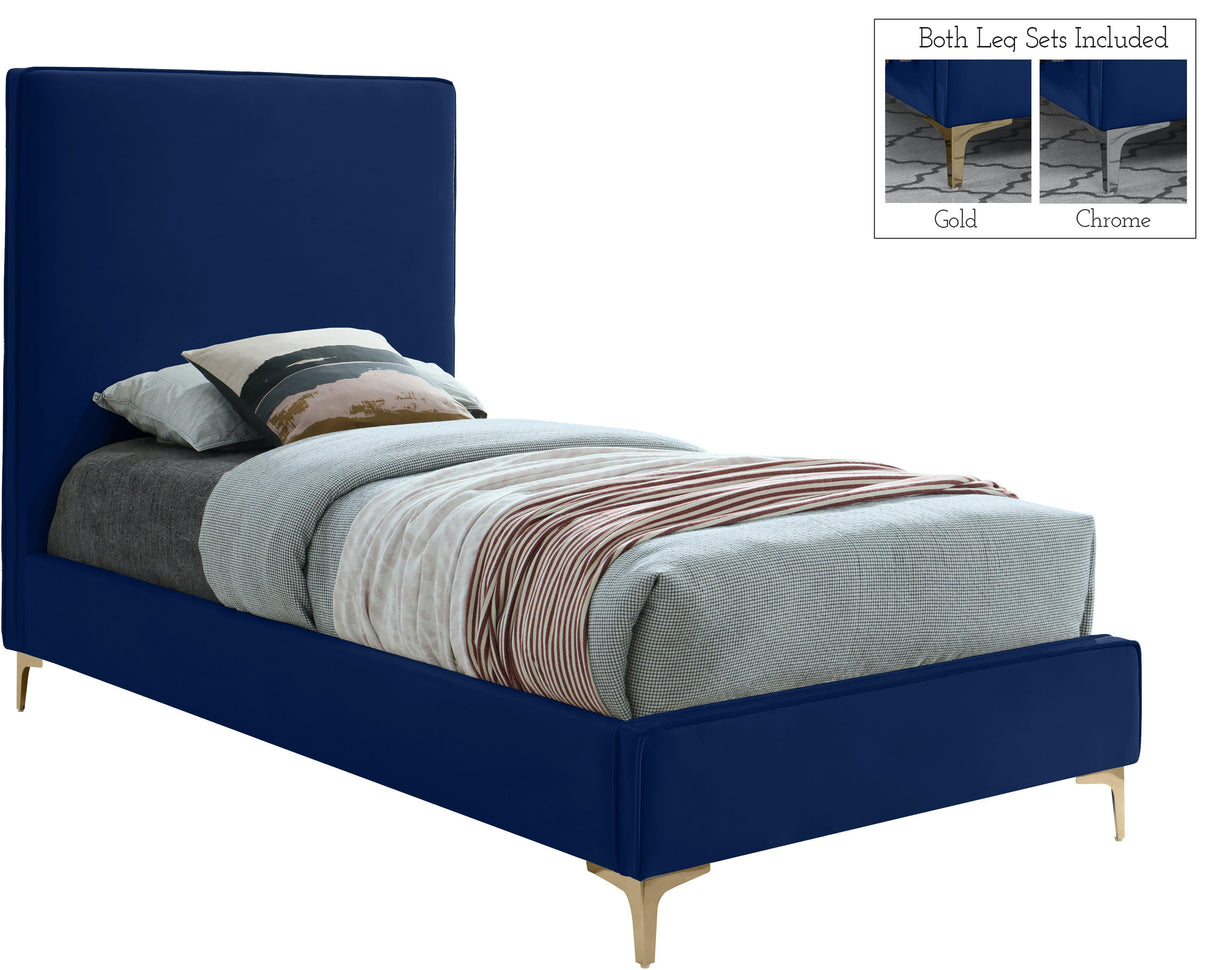 Geri Navy Velvet Twin Bed - galleria furniture outlet