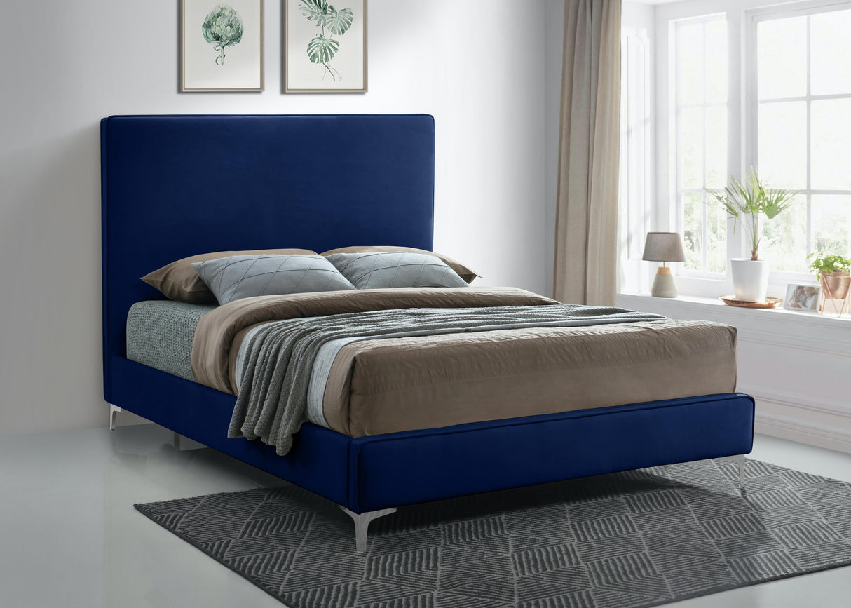 Geri Navy Velvet Full Bed - galleria furniture outlet