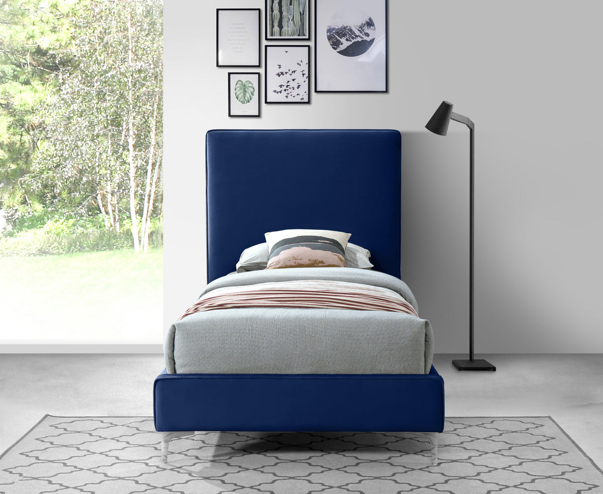 Geri Navy Velvet Twin Bed - galleria furniture outlet