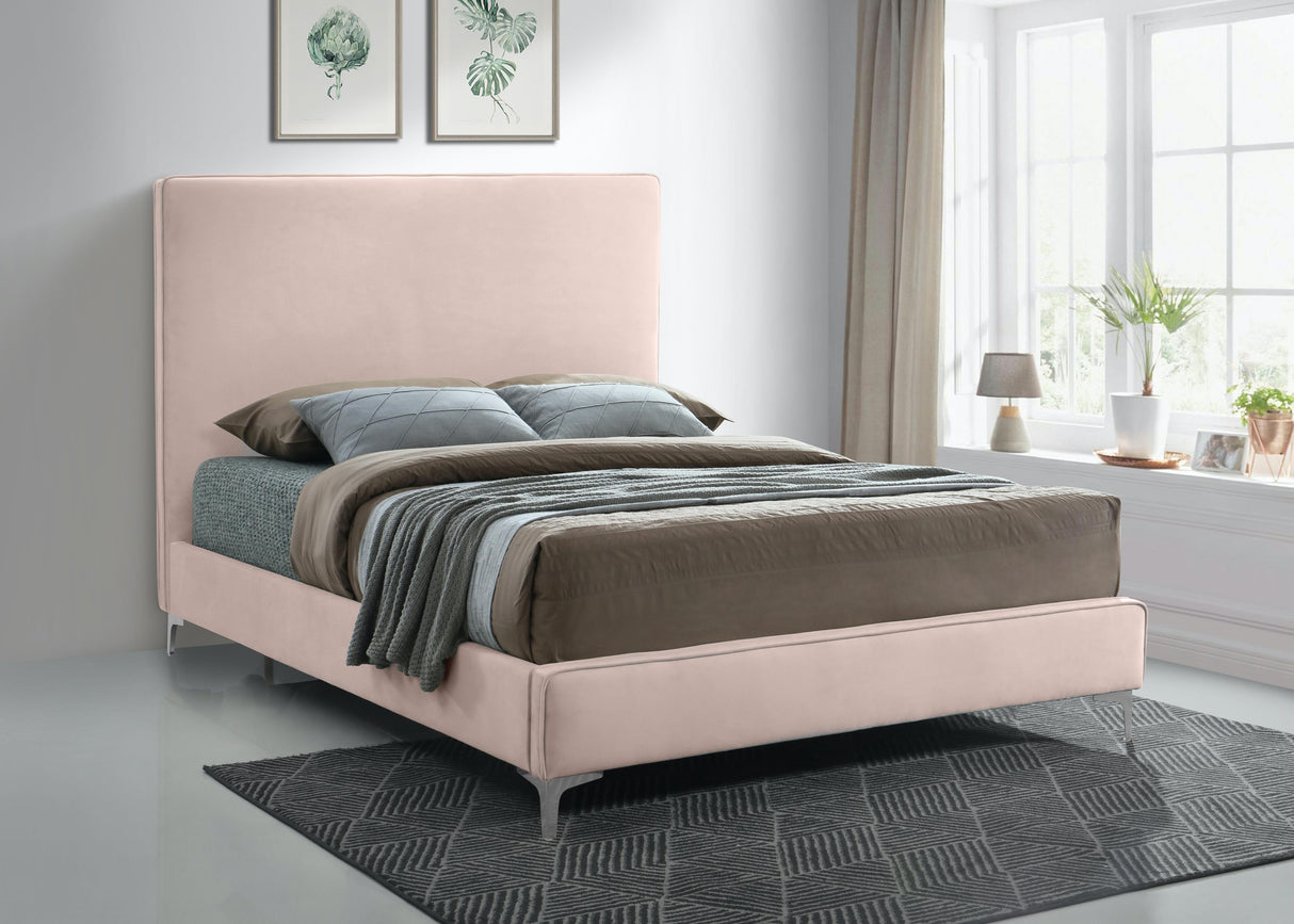 Geri Pink Velvet Queen Bed - galleria furniture outlet